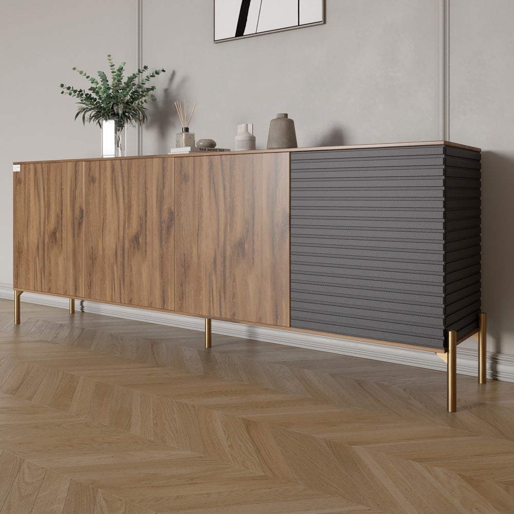 Комод на золотых металлических ножках LION Грей 204x38x76,5 см Дуб Ливорно/Асфальт (LION-042675)