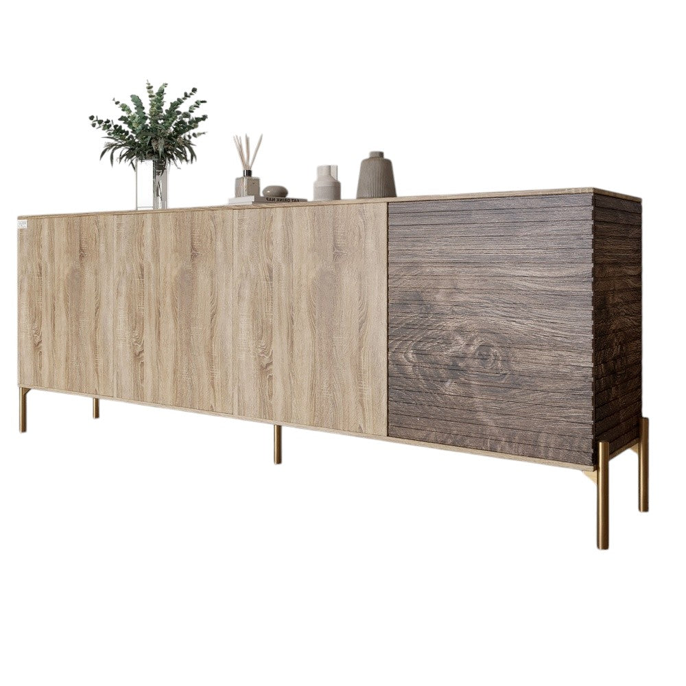 Комод на золотых металлических ножках LION Грей 204x38x76,5 см Дуб сонома трюфель/Дерево (LION-042665)