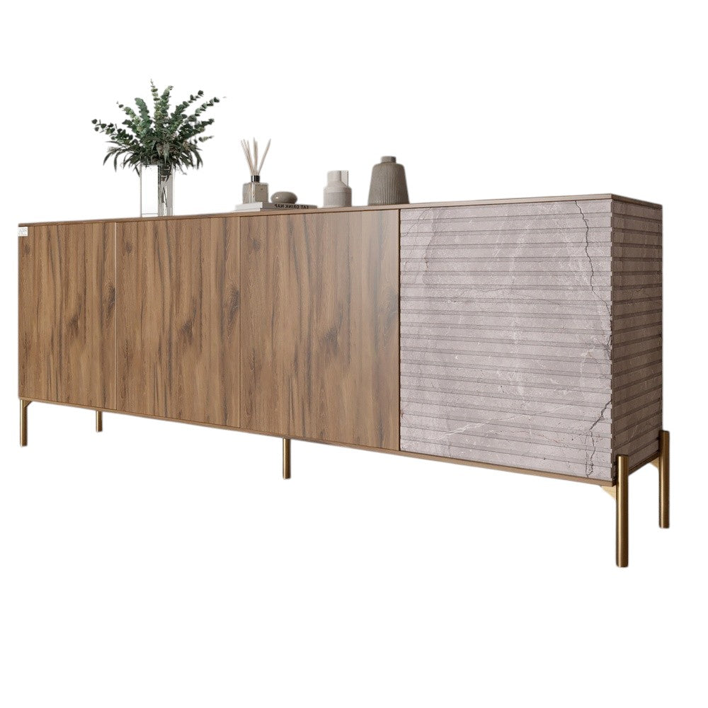 Комод на золотых металлических ножках LION Грей 204x38x76,5 см Дуб Ливорно/Камень (LION-042686)