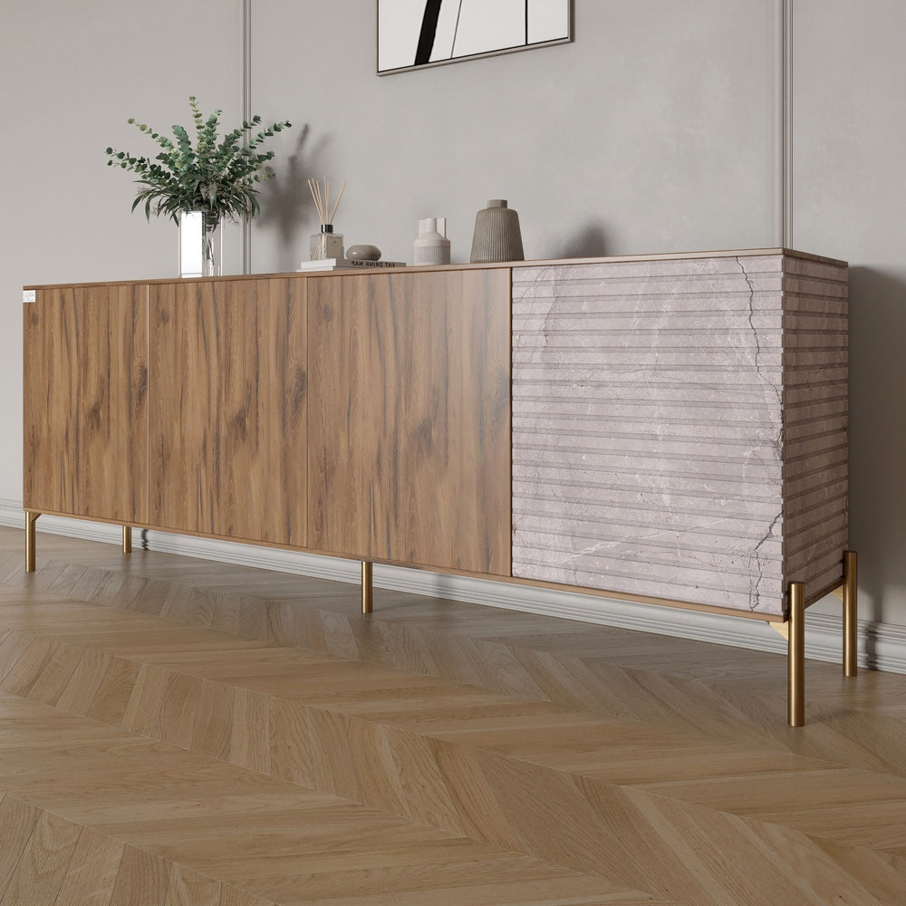 Комод на золотых металлических ножках LION Грей 204x38x76,5 см Дуб Ливорно/Камень (LION-042686)