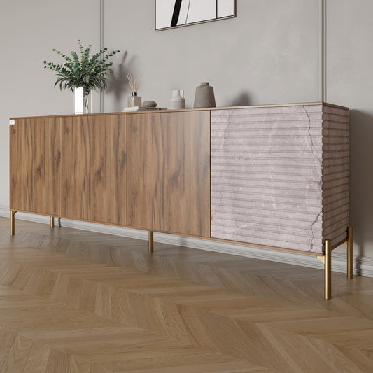 Комод на золотых металлических ножках LION Грей 204x38x76,5 см Дуб Ливорно/Камень (LION-042686)