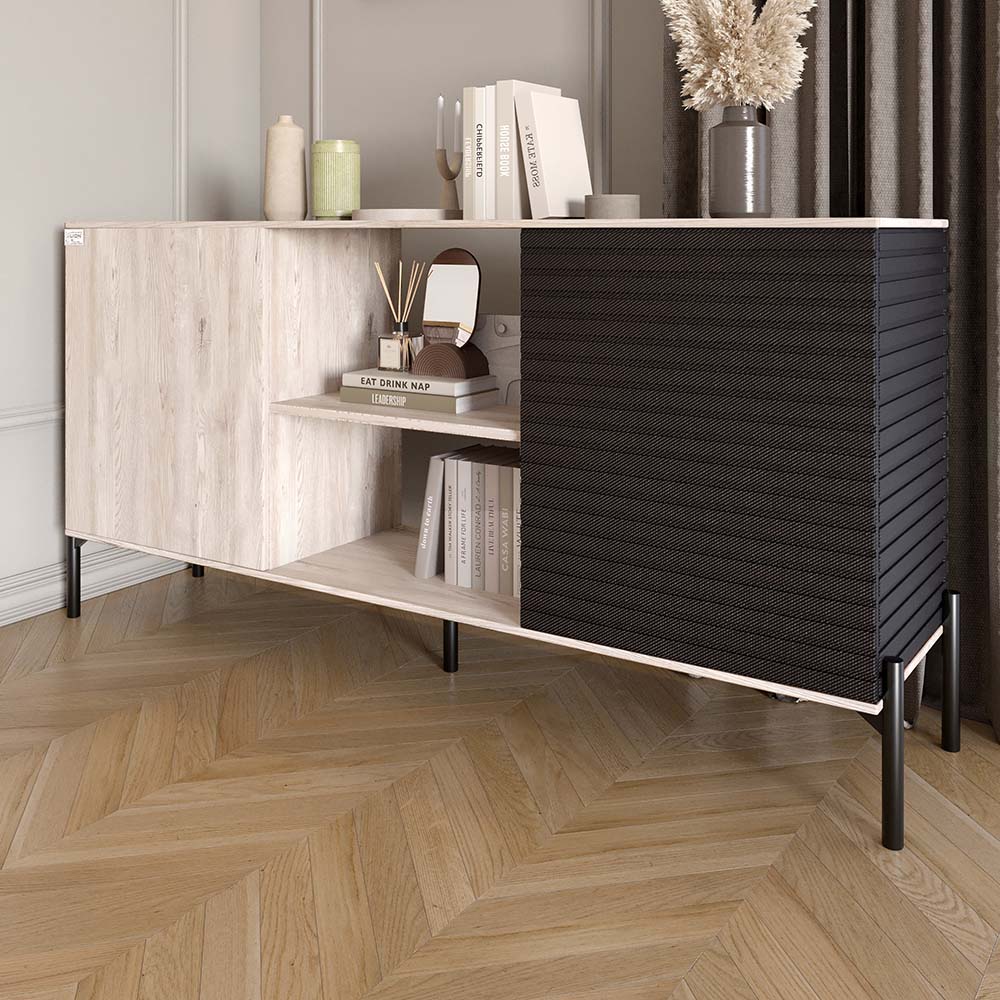 Комод открытый на черных металлических ножках LION Грей Самоа дымчатый/Асфальт (LION-042725)