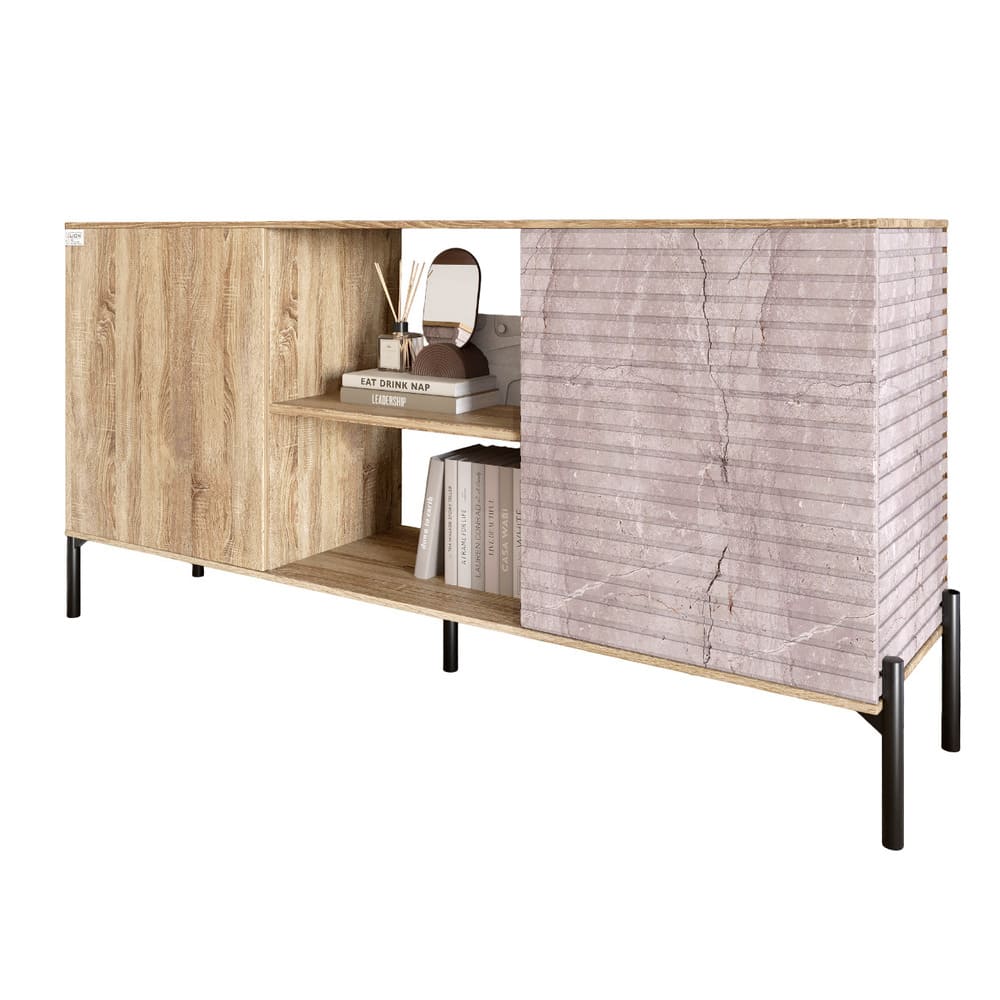 Комод открытый на черных металлических ножках LION Грей Дуб Сонома/Камень (LION-042795)