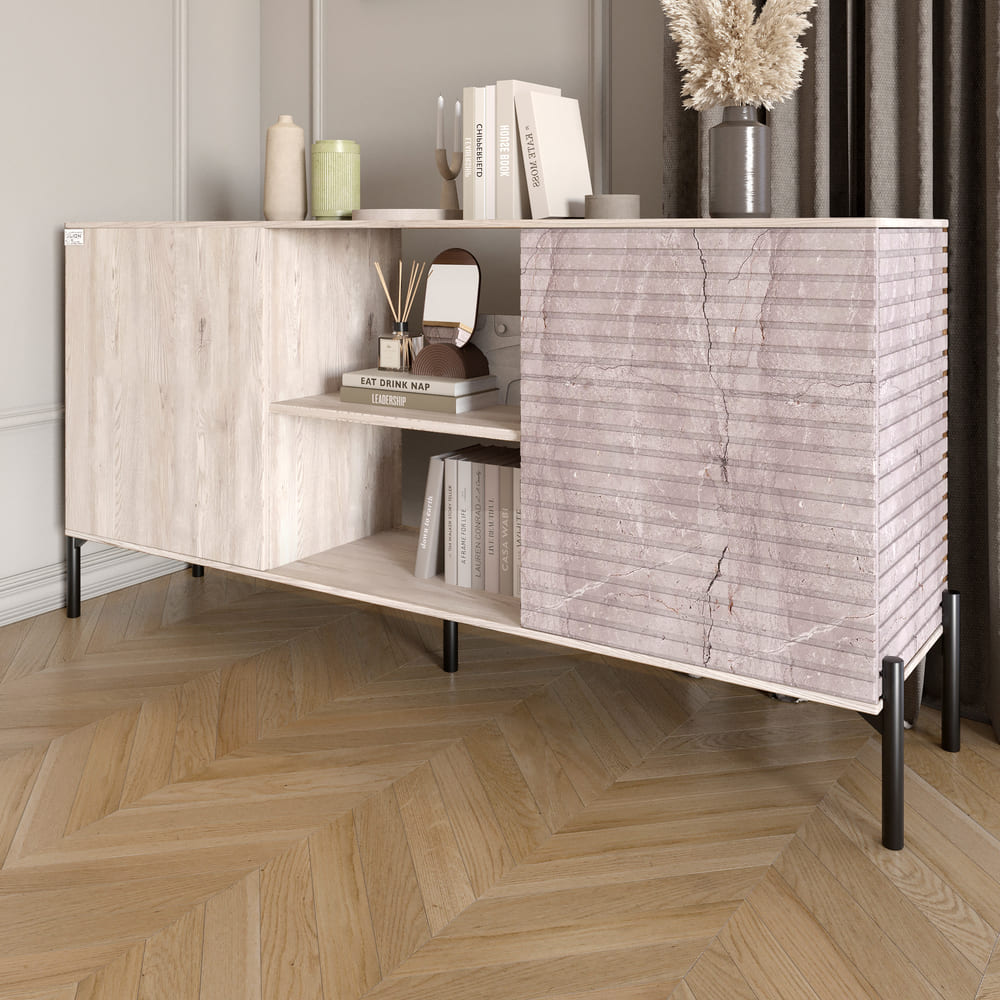 Комод открытый на черных металлических ножках LION Грей Самоа дымчатый/Камень (LION-042815)