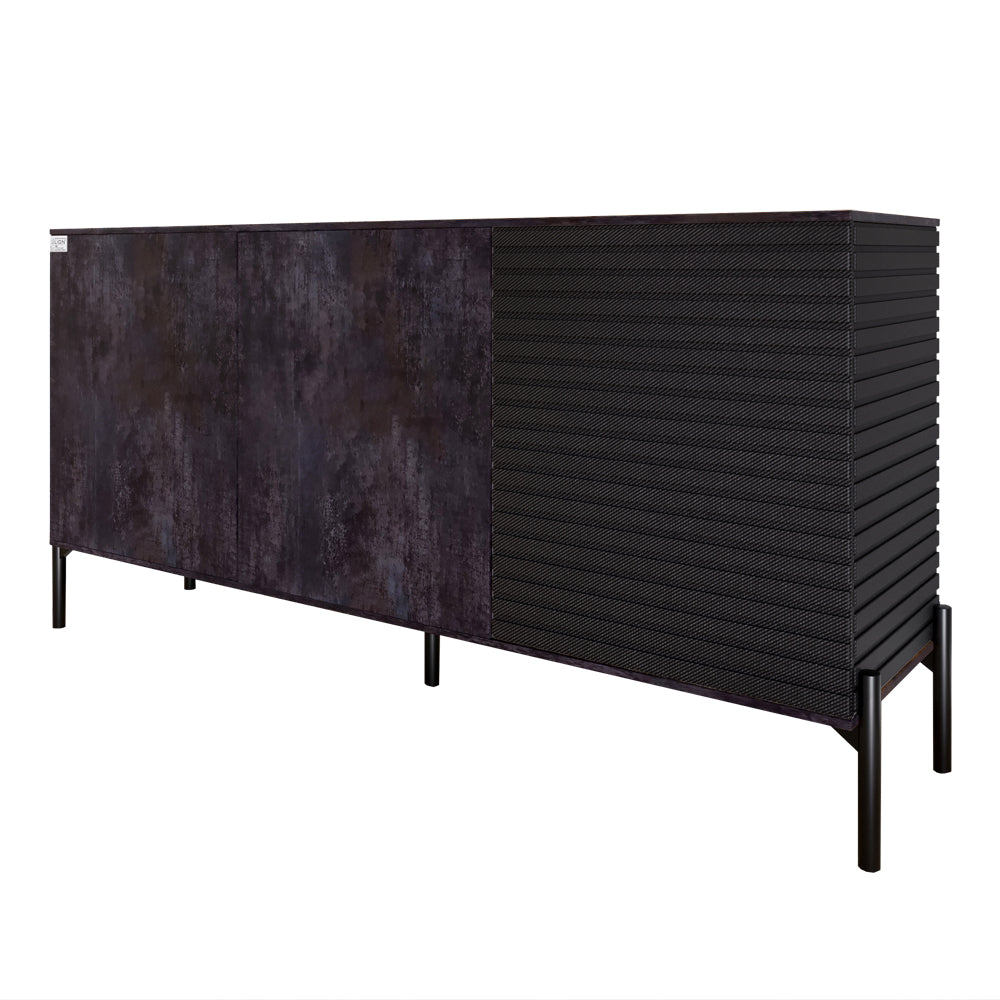 Комод закрыт в гостиную на черных металлических ножках LION Грей Бетон темный/Асфальт 1540x380x765 (LION-041559)