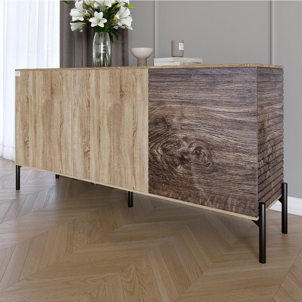 Комод закрыт в гостиную на черных металлических ножках LION Грей 154x38x76,5 см Дуб сонома трюфель/Дерево (LION-041781)