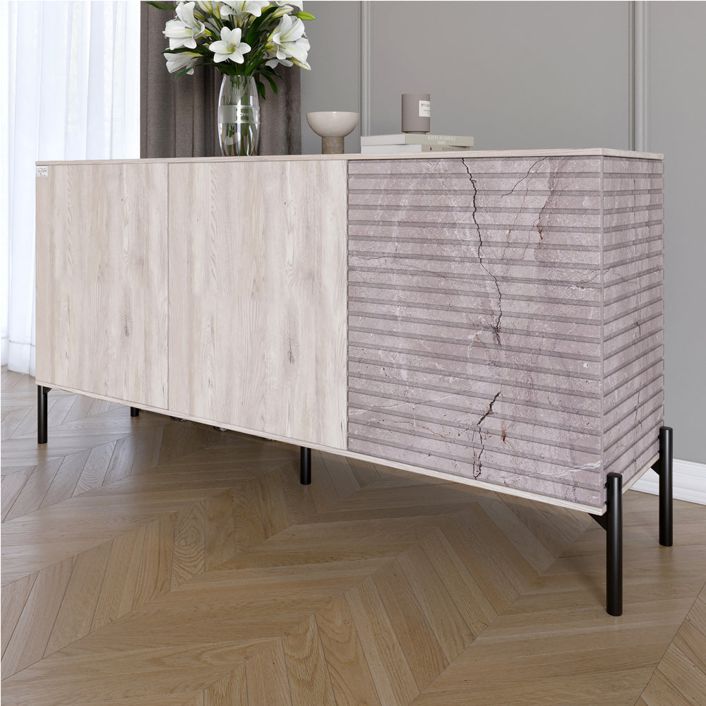 Комод закрыт в гостиную на черных металлических ножках LION Грей 154x38x76,5 см Самоа Дымчатый/Камень (LION-041801)