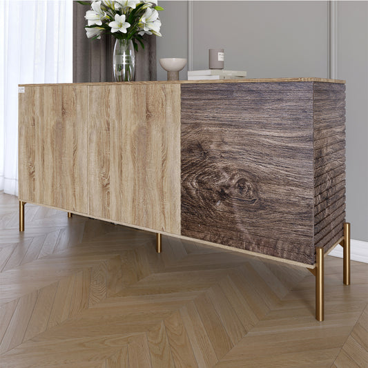 Комод закрыт в гостиную на золотых металлических ножках LION Грей 154x38x76,5 см Дуб сонома трюфель/Дерево (LION-041841)