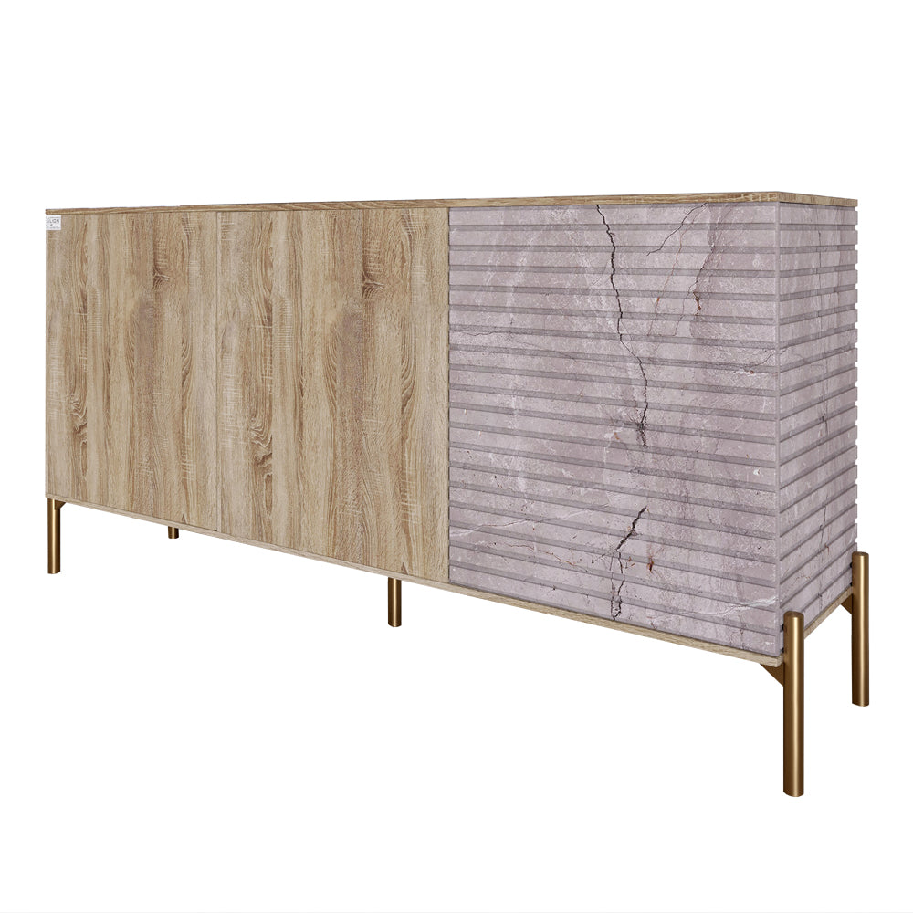 Комод закрытый в гостиную на золотых металлических ножках LION Грей 154x38x76,5 см Дуб сонома трюфель/Камень (LION-041856)