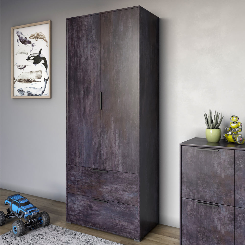 Шкаф распашный двухдверный LION Краш с 2 ящиками Бетон темный (LION-044020)