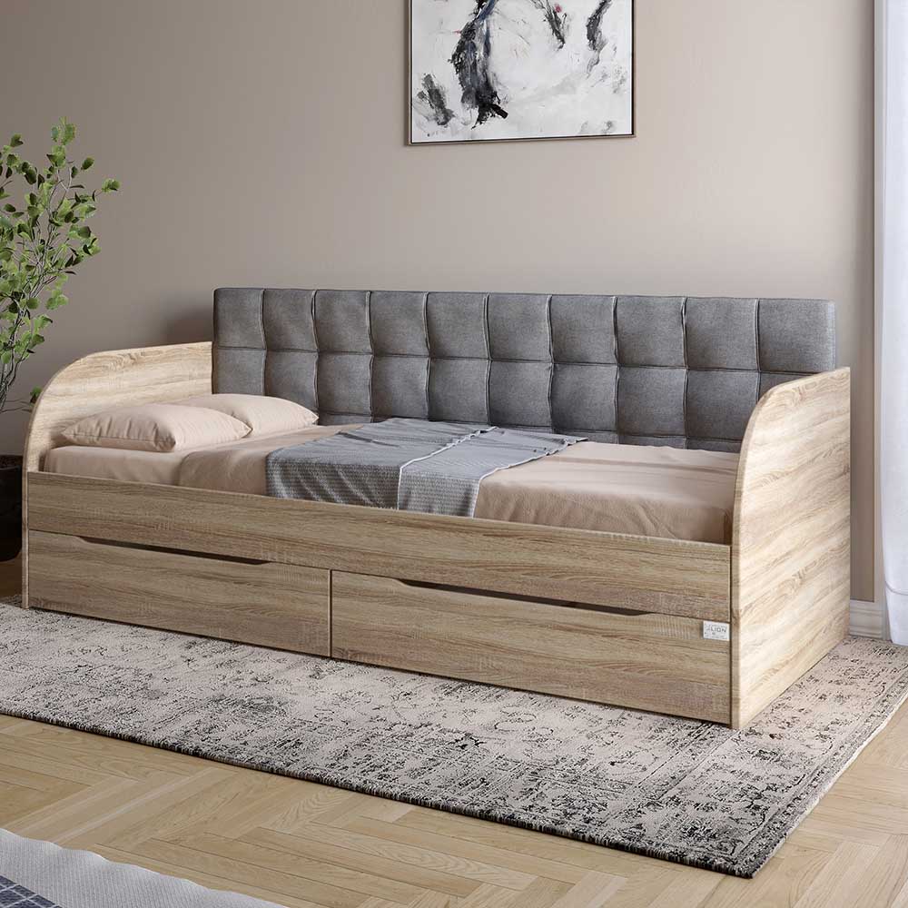 Детская полуторная кровать LION Л-7 с ящиками и ламелями Лили-95 120x200 см Дуб сонома трюфель (LION-044249)