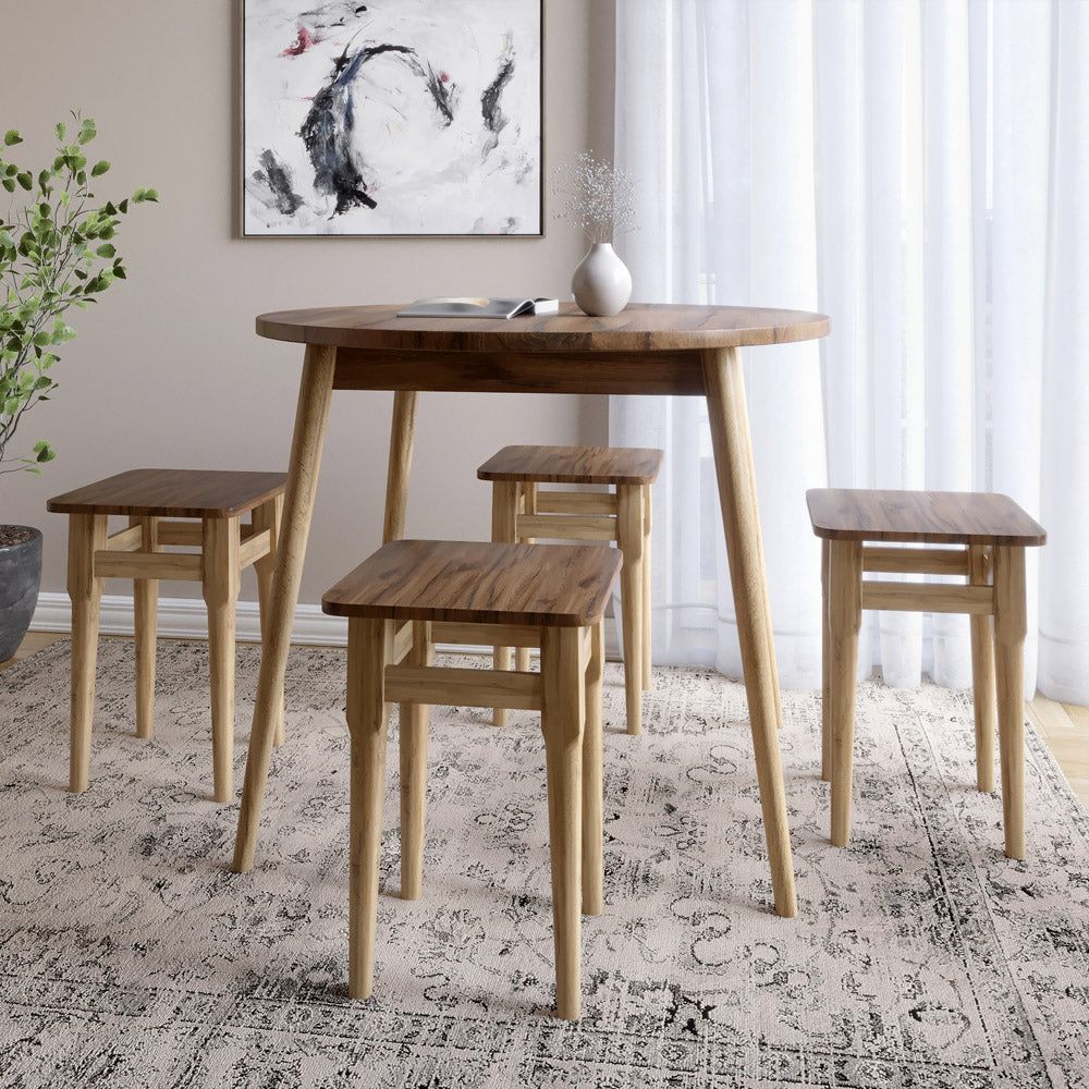 Стол круглый и 4 табурета обеденный комплект для кухни Маями-1 кромка ПВХ 0,45 мм Дуб Ливорно (LION-041224)