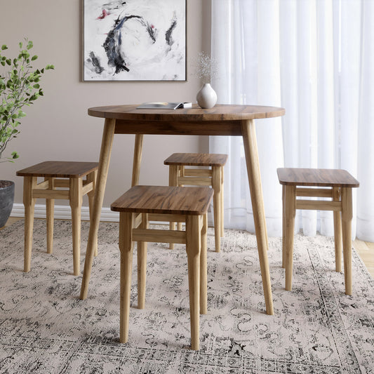 Стол круглый и 4 табурета обеденный комплект для кухни Маями-1 кромка ПВХ 0,45 мм Дуб Ливорно (LION-041224)