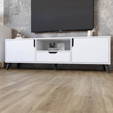 Тумба под телевизор с черными ножками М-ЗОН Борн 1600 Нимфея Альба (белый) (MZN-031086)