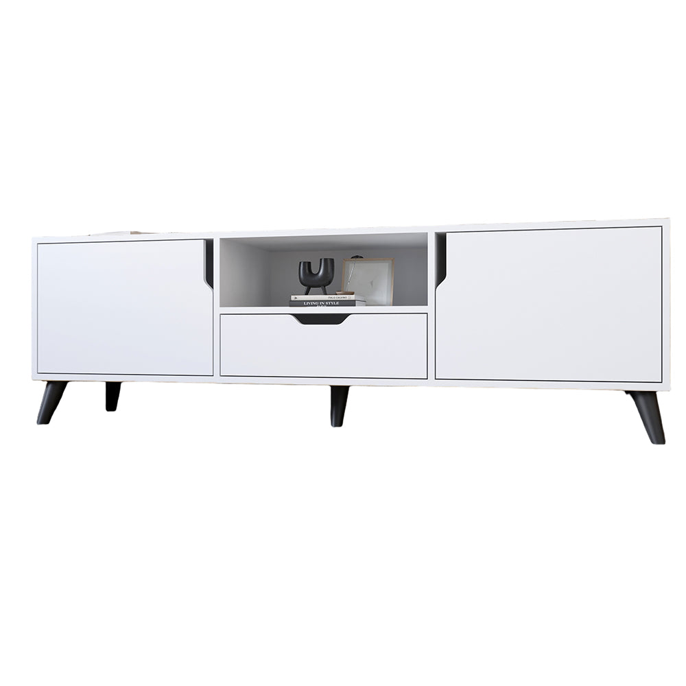 Тумба под телевизор с черными ножками М-ЗОН Борн 1600 Нимфея Альба (белый) (MZN-031086)