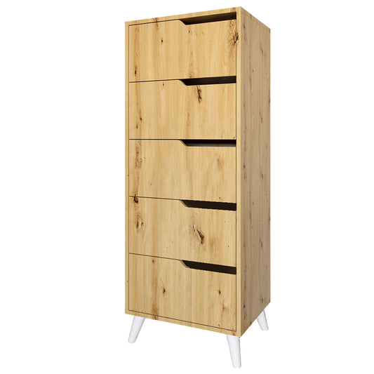 Комод высокий с белыми ножками 5 ящиков М-ЗОН Борн 500 Дуб Артизан (MZN-031106)