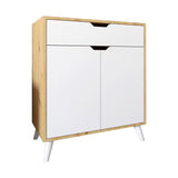 Комод в гостиную с белыми ножками М-ЗОН Борн 750 Дуб Артизан/Нимфеа Альба (белый) (MZN-031042)