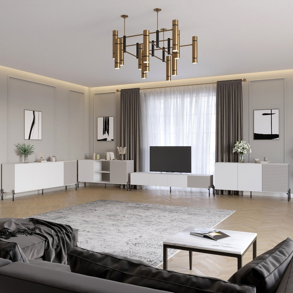 Комплект модульный для гостиной LION Грей 4 элемента с черными металлическими ножками Нимфея Альба (белый)/Кашемир (LION-042846)