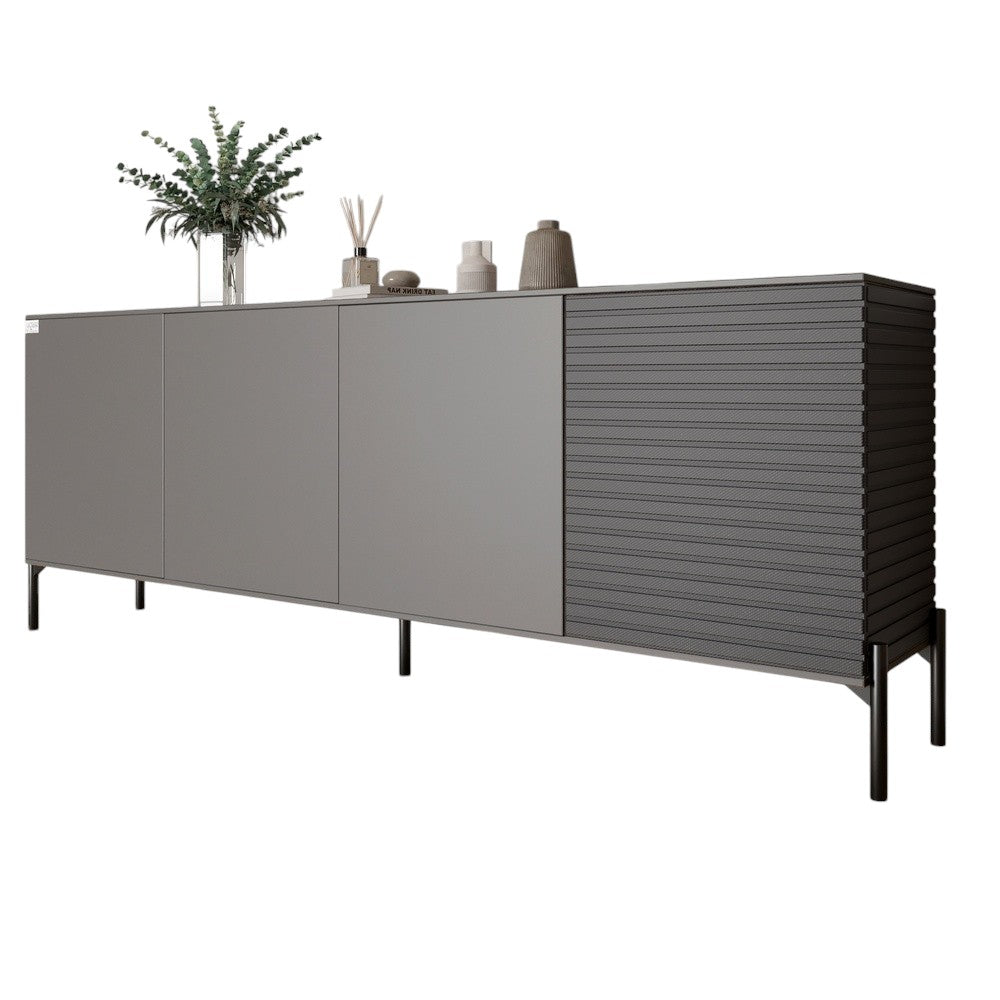 Комод в гостиную на черных металлических ножках LION Грей 204x38x76,5 см Антрацит/Асфальт (LION-042373)