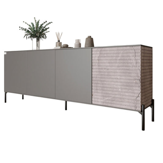 Комод в гостиную на черных металлических ножках LION Грей 204x38x76,5 см Антрацит/Камень (LION-042606)