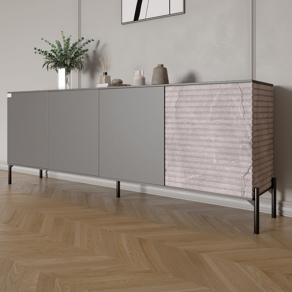 Комод в гостиную на черных металлических ножках LION Грей 204x38x76,5 см Антрацит/Камень (LION-042606)