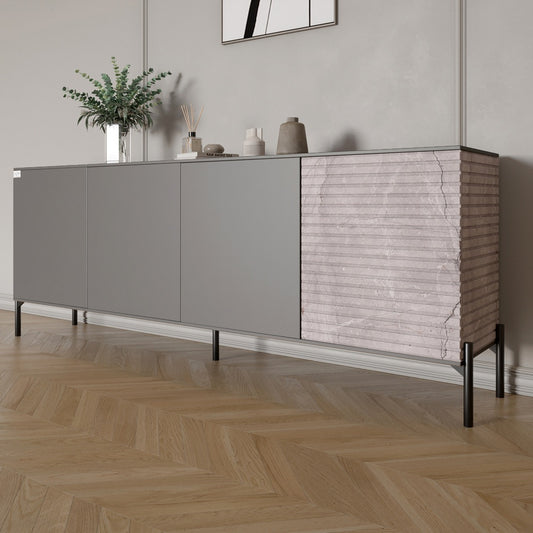 Комод в гостиную на черных металлических ножках LION Грей 204x38x76,5 см Антрацит/Камень (LION-042606)