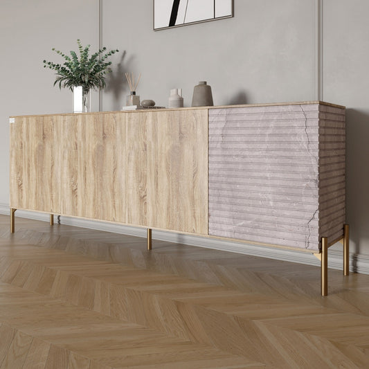 Комод на золотых металлических ножках LION Грей 204x38x76,5 см Дуб сонома/Камень (LION-042687)