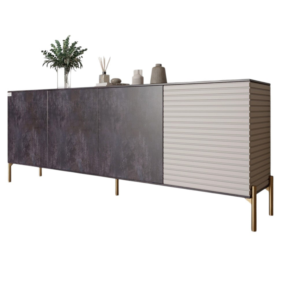 Комод на золотых металлических ножках LION Грей 204x38x76,5 см Бетон темный/Кашемир (LION-042646)