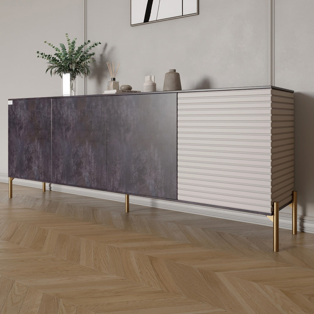 Комод на золотых металлических ножках LION Грей 204x38x76,5 см Бетон темный/Кашемир (LION-042646)