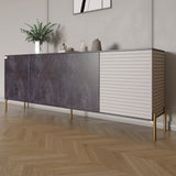 Комод на золотых металлических ножках LION Грей 204x38x76,5 см Бетон темный/Кашемир (LION-042646)