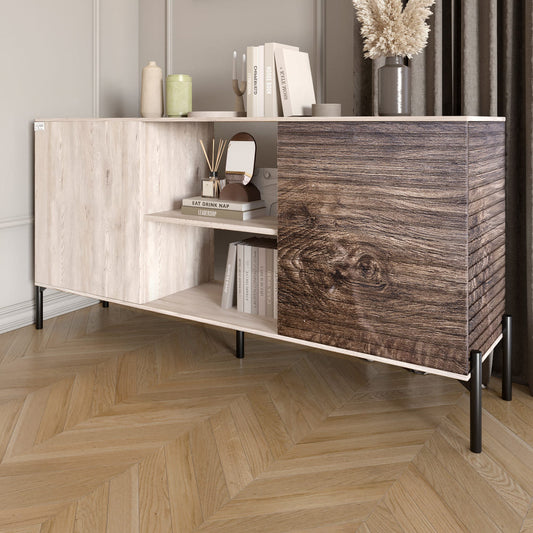 Комод открытый на черных металлических ножках LION Грей Самоа дымчатый/Дерево (LION-042771)