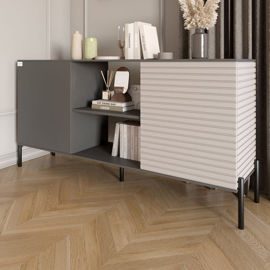 Комод открытый на черных металлических ножках LION Грей Антрацит/Кашемир (LION-042862)