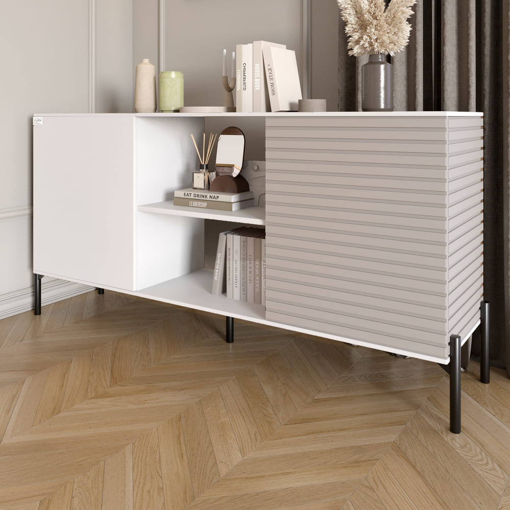 Комод открытый на черных металлических ножках LION Грей Нимфея Альба/Кашемир (LION-042872)