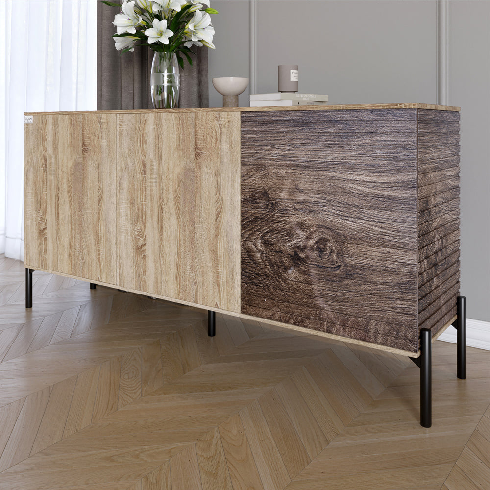 Комод закрыт в гостиную на черных металлических ножках LION Грей 154x38x76,5 см Дуб сонома/Дерево (LION-041782)