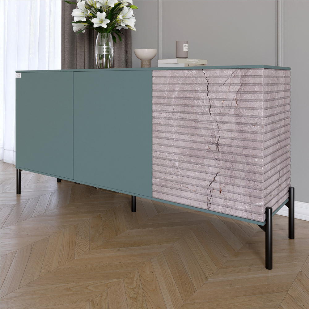 Комод закрыт в гостиную на черных металлических ножках LION Грей 154x38x76,5 см Гранит серый/Камень (LION-041792)