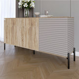 Комод закрыт в гостиную на черных металлических ножках LION Грей 154x38x76,5 см Дуб сонома/Кашемир (LION-041812)