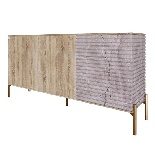 Комод закрытый в гостиную на золотых металлических ножках LION Грей 154x38x76,5 см Дуб сонома/Камень (LION-041857)