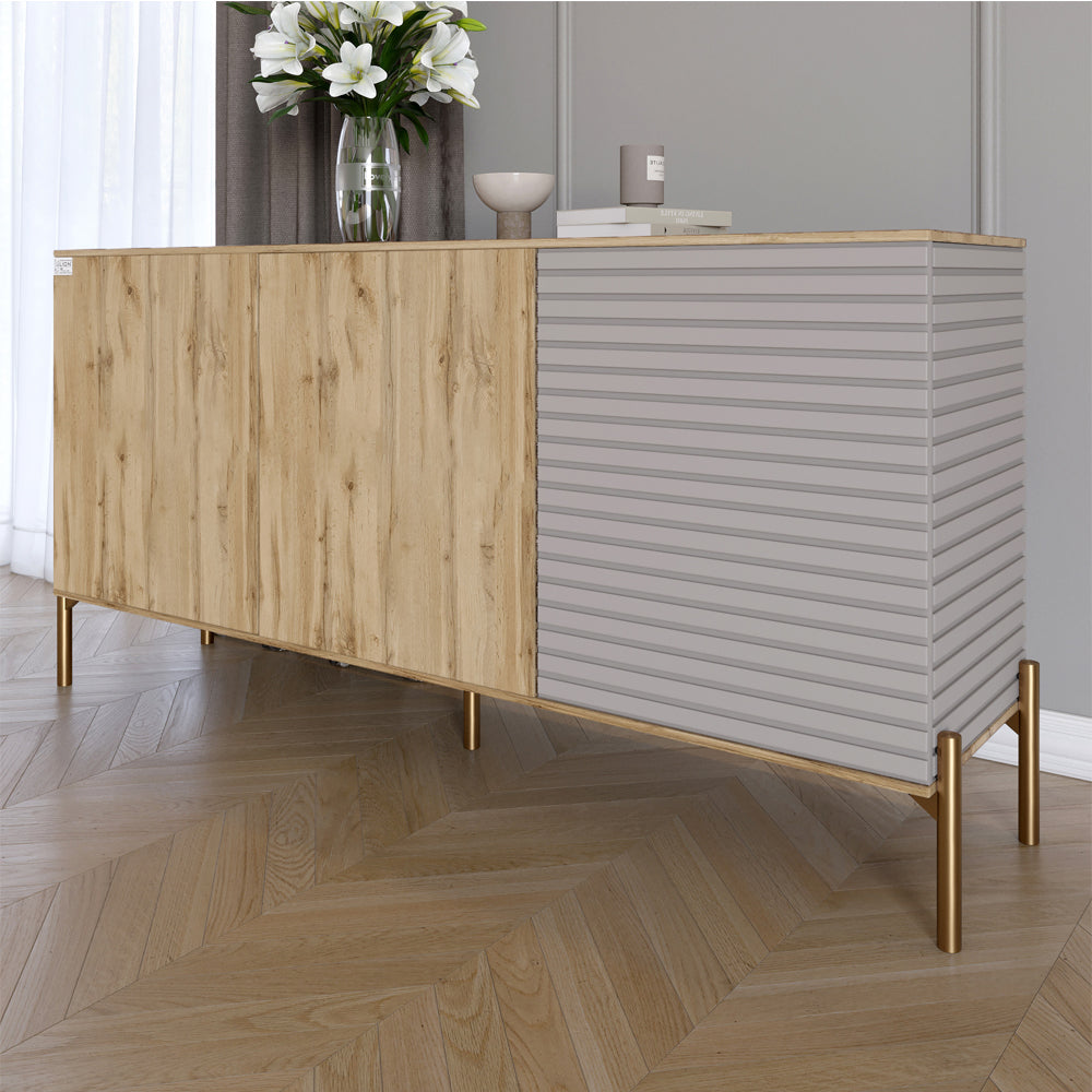 Комод закрытый в гостиную на золотых металлических ножках LION Грей 154x38x76,5 см Дуб Аппалачи/Кашемир (LION-041868)