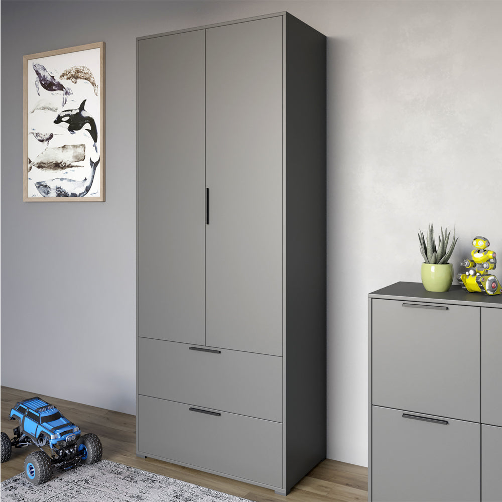 Шкаф распашный двухдверный LION Краш с 2 ящиками Антрацит (LION-044001)