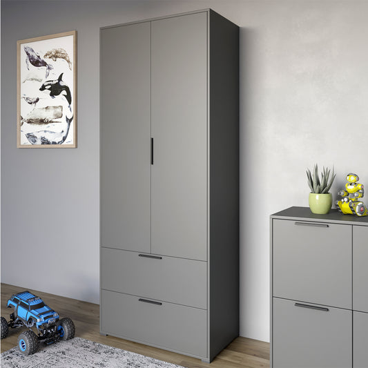 Шкаф распашный двухдверный LION Краш с 2 ящиками Антрацит (LION-044001)