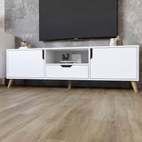 Тумба под телевизор с ножками в цвете Орех светлый М-ЗОН Борн 1600 Нимфея Альба (белый) (MZN-031087)