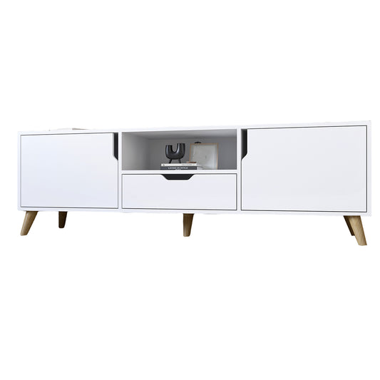 Тумба под телевизор с ножками в цвете Орех светлый М-ЗОН Борн 1600 Нимфея Альба (белый) (MZN-031087)