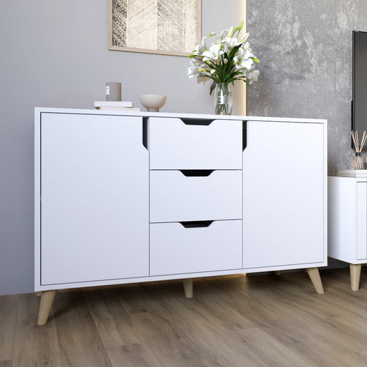 Комод в гостиную с ножками в цвете Орех светлый М-ЗОН Борн 1200 Нимфея Альба (белый) (MZN-031097)