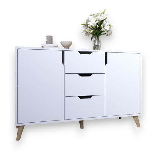 Комод в гостиную с ножками в цвете Орех светлый М-ЗОН Борн 1200 Нимфея Альба (белый) (MZN-031097)