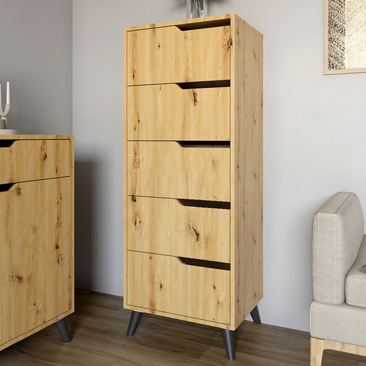 Комод высокий с черными ножками 5 ящиков М-ЗОН Борн 500 Дуб Артизан (MZN-031107)