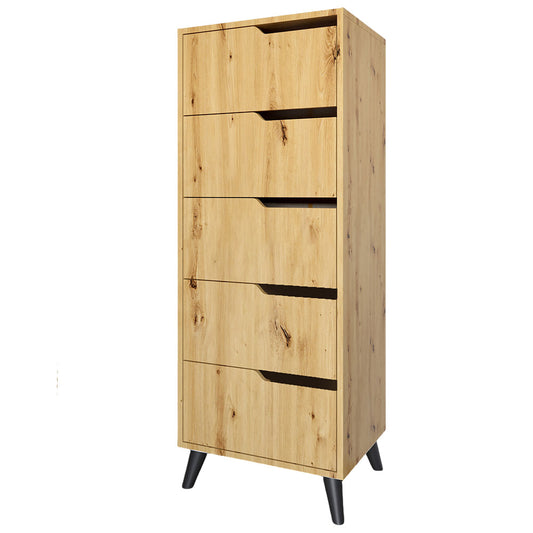 Комод высокий с черными ножками 5 ящиков М-ЗОН Борн 500 Дуб Артизан (MZN-031107)