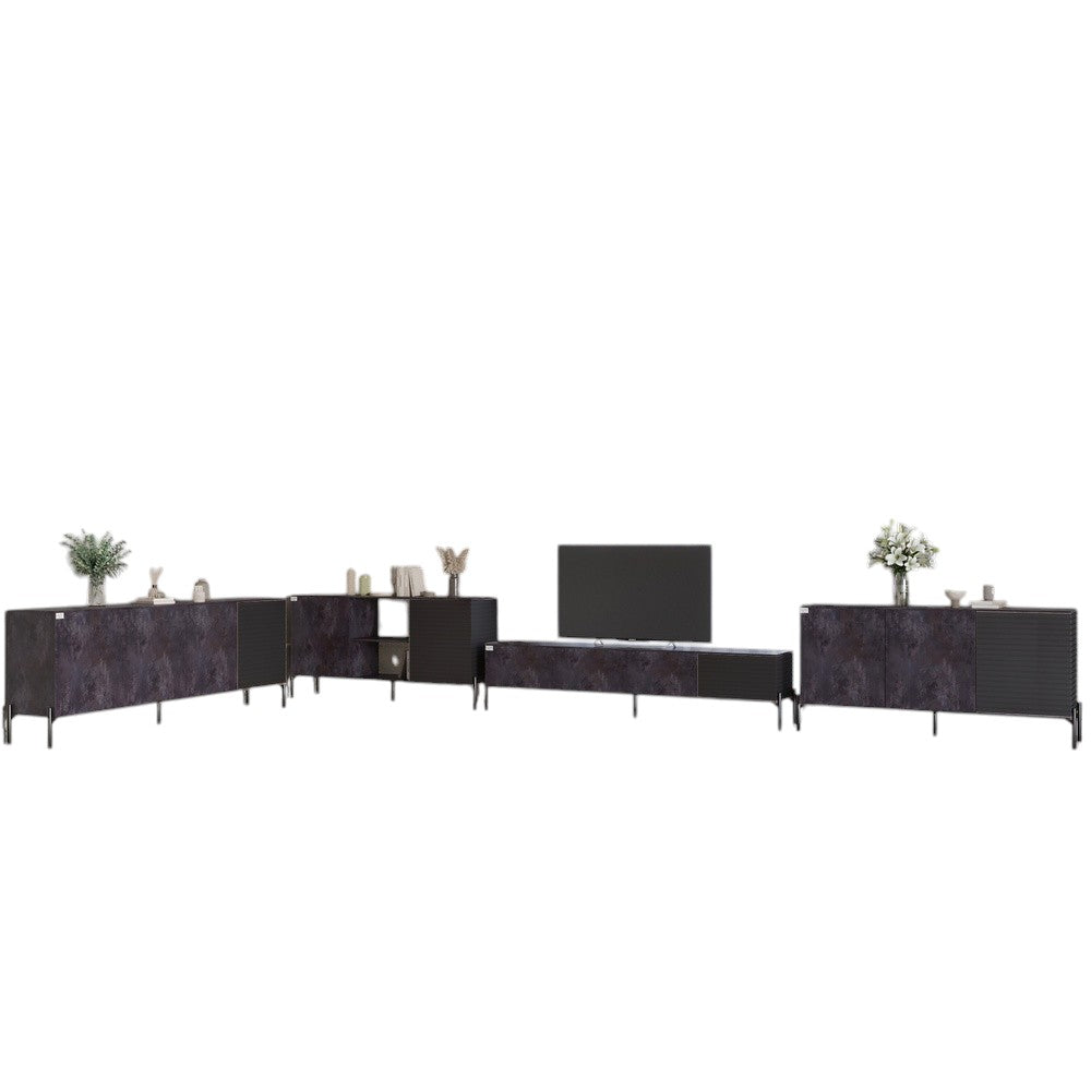 Комплект модульный для гостиной LION Грей 4 элемента с черными металлическими ножками Бетон темный/Асфальт (LION-042708)