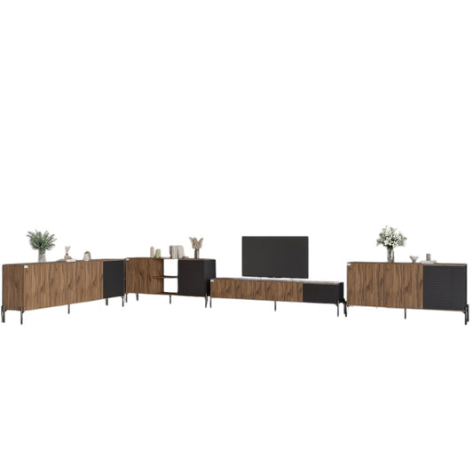 Комплект модульный для гостиной LION Грей 4 элемента с черными металлическими ножками Дуб Ливорно/Асфальт (LION-042698)