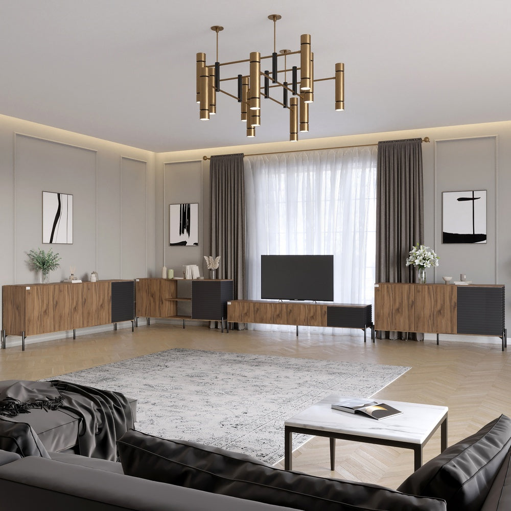 Комплект модульный для гостиной LION Грей 4 элемента с черными металлическими ножками Дуб Ливорно/Асфальт (LION-042698)