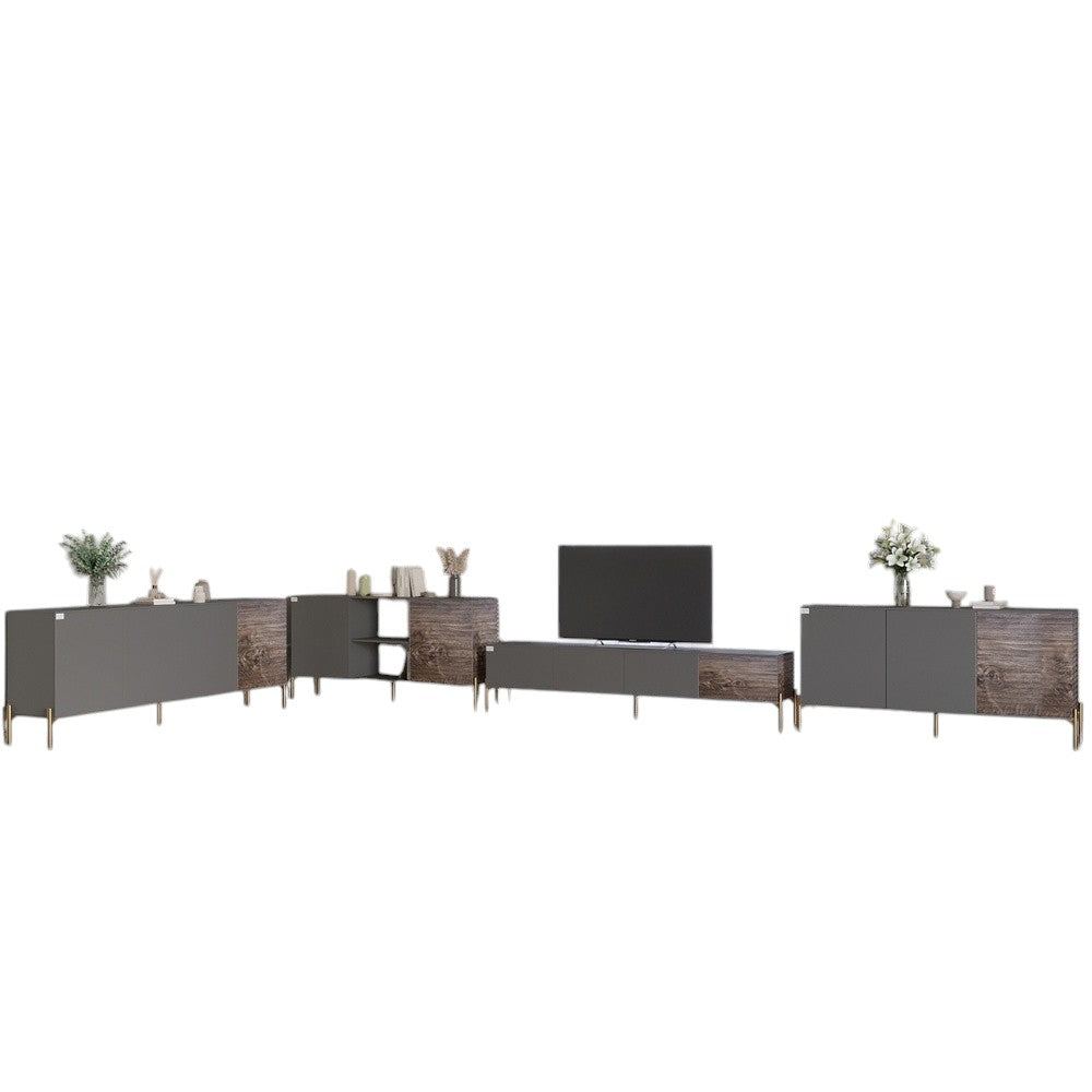 Комплект модульный для гостиной LION Грей 4 элемента с золотыми металлическими ножками Антрацит/Дерево (LION-042848)